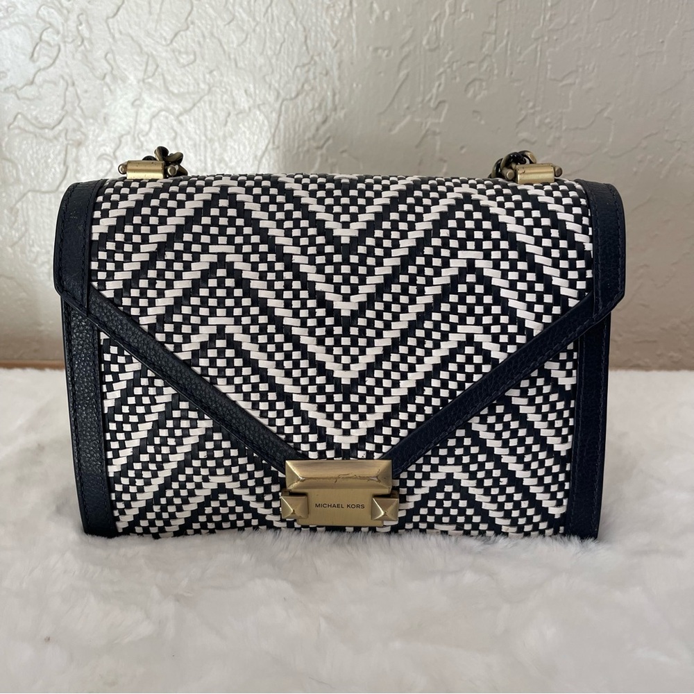 Michael Kors Chevron Woven Patterned Two Way Shoulder Or Crossbody Purse - Picture 5 of 16